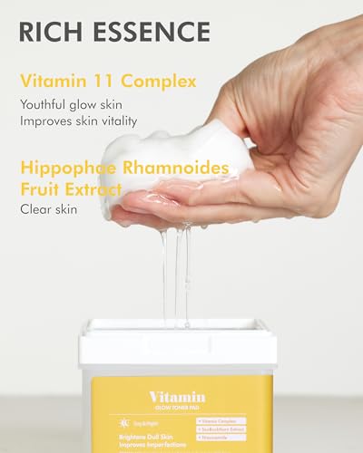 Image of DERMAL Vitamin C Toner Pads 120 Count - Niacinamide Sea Buckthorn Vitamin 11 Complex for Dark Spots & Dull Skin - Vegan Pure Cotton Pads with Tweezers (Korean Skincare)