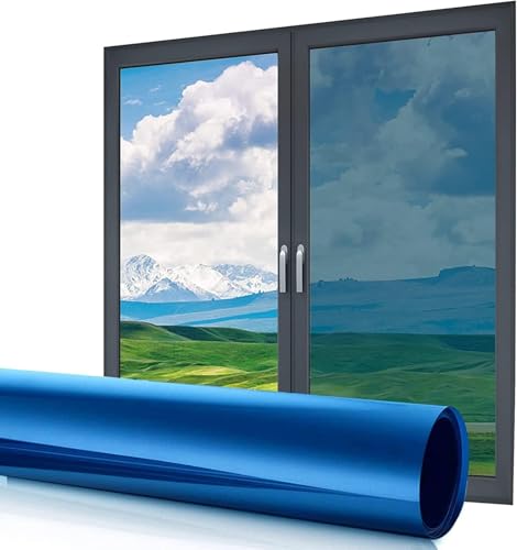 Image of WISDOM One Way Blue Window Film Tint Anti UV Heat Control Privacy Protecting Sun Blocking Reflective Window Film for Home & Office (Blue, 20 x 48 in)