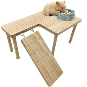 Wooden Hamster Platform with Ladder Rat Climbing Activity Playground Platform Cage Accessories Decor for Dwarf Syrian Hamster Gerbil Rat Mice (Left)