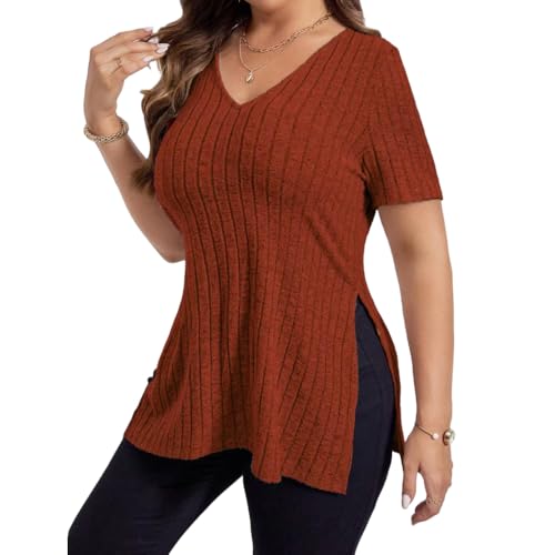 Pull été col V femme t-shirt en maille côtelée unie de mi-saison