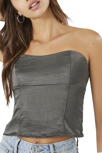 Forever 21 Women's Satin Sweetheart Bustier Tube Top, Charcoal, Medium