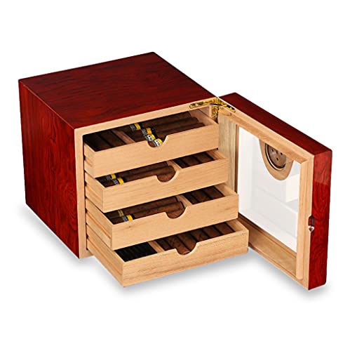 ZHKLWQD Humidificadores, caja de puros multicapa Cecigar con higrómetro, caja de cigarrillos de oficina, proceso de piano puede contener 50 puros/rojo/24 x 24 x 24 cm