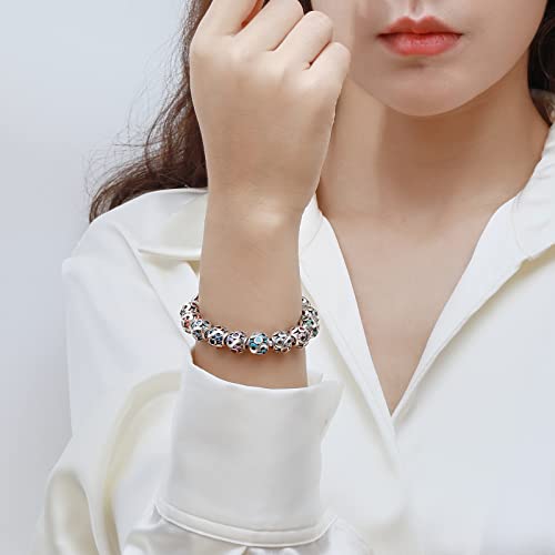 Happystar 925 Sterling Silver Birthstone Charms Fits Charms Bracelets For Woman，With 5A Cubic Zirconia Dangle Pendant Bead,Happy Birthday Charms For Bracelet And Necklace Valentine's Day #TOP1