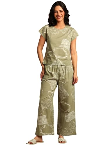 Image of Yash Gallery Women's Cotton Straight Geomatrical Printed Night Suit for Women