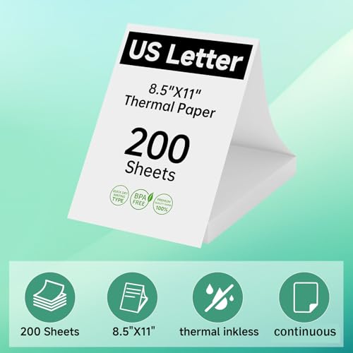 Image of HPRT Inkless Portable Printer Wireless for Travel,Thermal Printer MT620 Pro,300 DPI,Black Thermal Printer Paper 8.5 x 11 Inch US Letter,200 Sheets