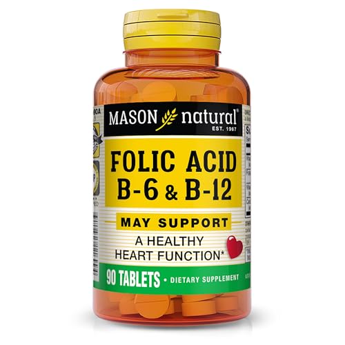 MASON NATURAL Folic Acid with B,6 & B,12, 90 Day Supply, Supports Normal Heart Health and Metabolic Function