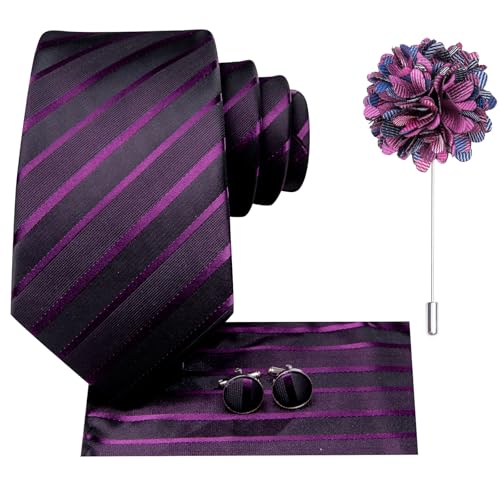 Image of Hi-Tie Men's Silk Ties Formal Woven Classic Necktie Pocket Square Cufflinks Lapel Pin Set Wedding Business