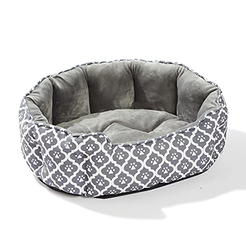 Luckitty Cat Bed,Soft Velvet & Waterproof Oxford Two-Sided Cushion, Easy Washable,Oval Geometric Pet Beds For Indoor Big Cats Or Small Dogs (Paw Gray, S(20"X19"X6"),15Lbs Pet) #TOP5