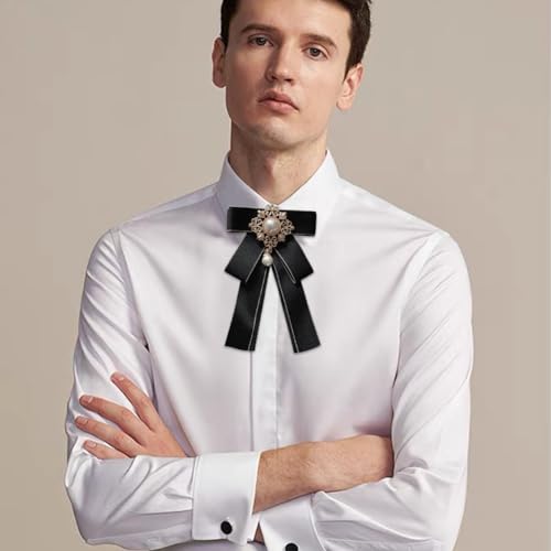 Image of Rhinestone Retro British Style Pre-tied Adjustable Fabric Ribbon Bow Tie for Women Men Uniform Necktie Bownot