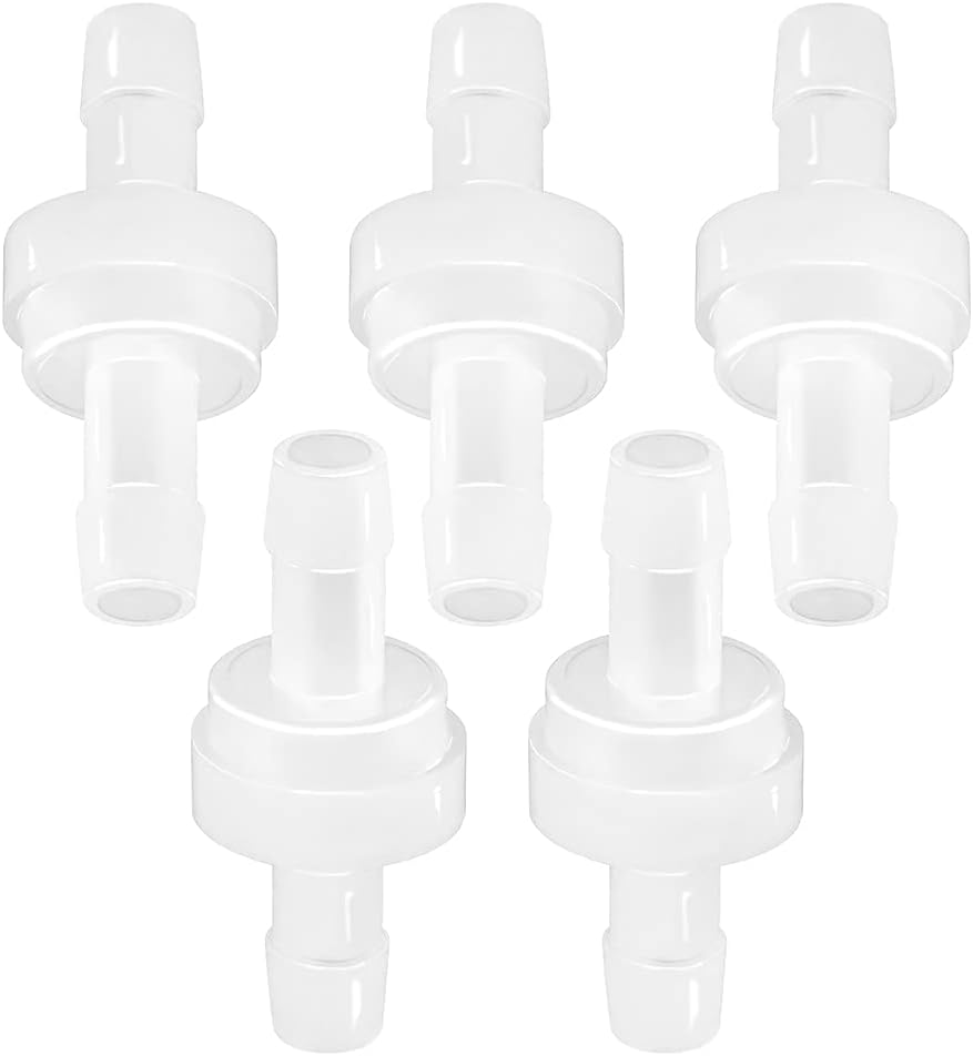 JoyTube 5 Packs Check Valve 5/16” (8MM) One-Way PVDF Plastic Hose Barb for Liquid Air