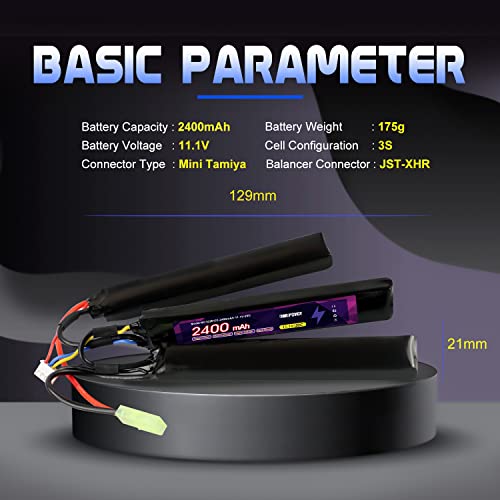 Emepovgy 3S Lipo Battery Airsoft 2400Mah 20C 11.1V Rechargeable Lithium Polymer Battery Pack With Mini Tamiya Plug For Air Soft Guns Rifle - Triple Stick #TOP1