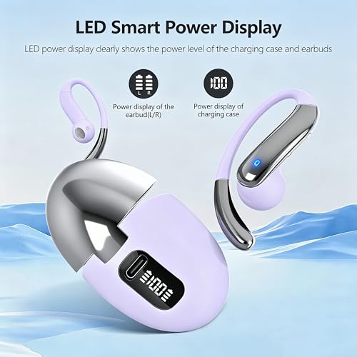 Image of Open Ear Bone Conduction Headphones,Over Ear Earbuds with Ergonomic Earhook,Bluetooth Headphones 5.4 with Smart Digital Display,50H Playtime,IPX7 Waterproof,Touch Control Operate Fit Cycling Running