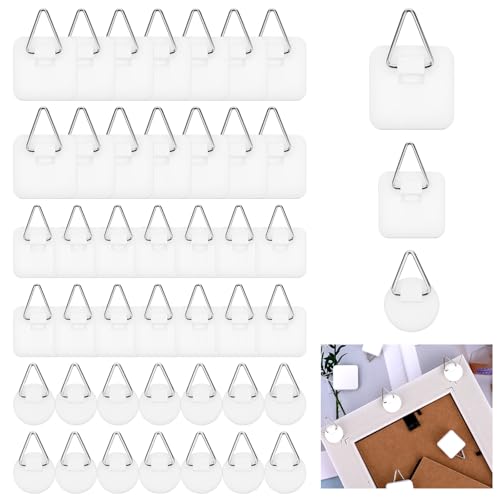 Image of Larrel 45 Pcs Adhesive Plate Hangers for The Wall, Picture Hangers Without Nails 3 Different Sizes Adhesive Hooks for Hanging for Kitchen Bathroom Shower Outdoor Home Improvement