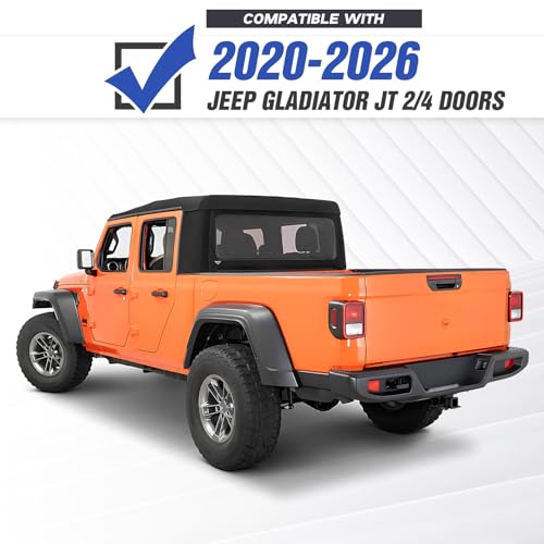 Image of for JT Rear Bumper Compatible with 2020 2021 2022 2023 2024 2025 2026 Jeep Gladiator JT Full Width Pickup Bumper with 18W LED Lights, Paintable Armor, Sensor Holes & D-rings, 2 /4 Doors (Black)