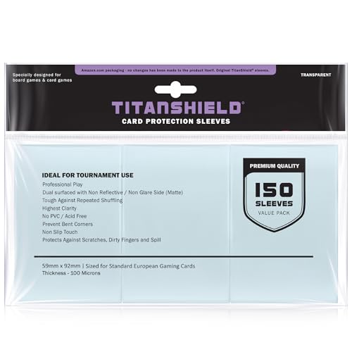 TitanShield (150 Sleeves) Clear Standard European Size Board Game and Matte Card Sleeves