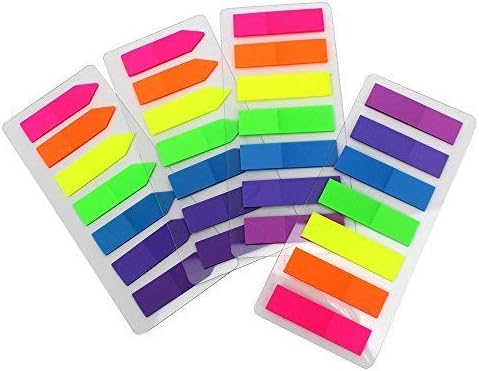 JUSLIN 4 Sets of 560pcs Neon Color Page Marker Fluorescent Color Index Label, Transparent Tabs Flags Stickers