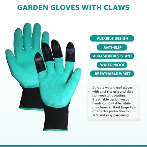 Image of Anandi Green's Heavy Duty Garden Claw Gloves with ABS Fingertip Claws for Digging, Planting, Weeding & Soil Mixing Free Size, Green Color