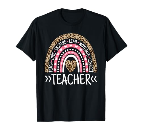 Cute Rainbow Leopard Print Cute Teacher Outfit Women Teacher T-Shirt