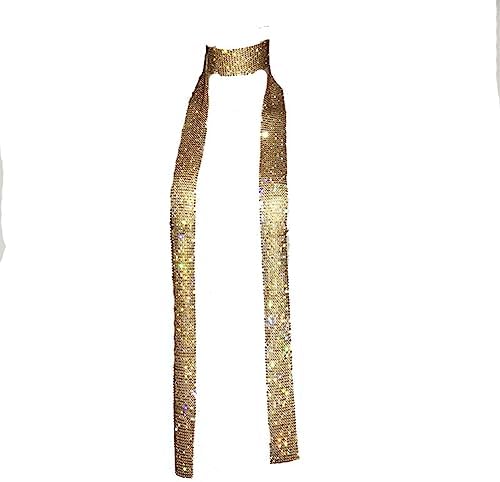 Wisafory Metalen pailletten sjaal dames glitter halsdoek wikkel lange stropdassen doeken kettingen glinsterende dunne damessjaal voor bruiloft fasching carnaval kostuum party accessoires, zilver, 160