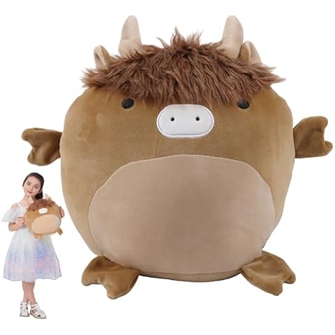CASAGOOD 17 Inch Soft Scottish Highland Cow Plush Hugging Pillow Cute Highland Cow Stuffed Animal Plushies Toy Brown Fluffy Cow Stuffed Animals Scottish Cow Plush Toys Gift for Kids and Lovers Cover