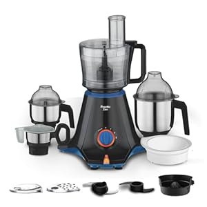 Preethi Zion Mixer Grinder for Kitchen – 4 Jars 750 Watt Mixie (3 Stainless steel Jars+1 Master Chef Plus Food processor Jar), Flexi lids, Vega W5 motor, Black (MG-227)
