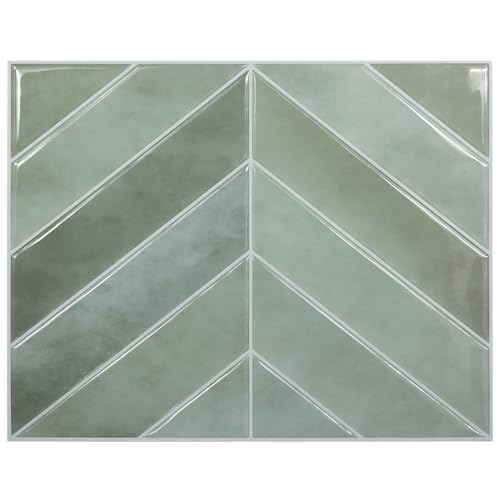 Image of Stick Tiles Peel and Stick Backsplash of 11.4 inch X 9 inch - 3D Adhesive Peel and Stick Wall Tile for Kitchen, Bathroom, Living Room, etc. (5, Mint Green)