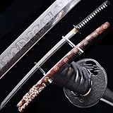 HERO SWORD Full Handmade Authentic Samurai Sword Top Japanese Hitatsura Hamon Clay Tempered T10 Steel Katana Real Horn Maki-e Saya Brass Tsuba Set Top Collectibles