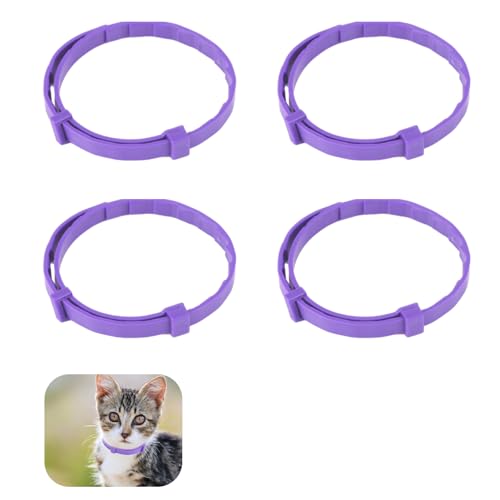 4 Pcs Collares Calmantes para Gatos, Collares Calmantes de Feromonas, Anti-Ansiedad Collar, Ajustable y Impermeable y Duradera y Seguro y Natural Collar de Calmante Ajustable para Gatos,Violetas