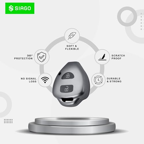 Image of SIAGO Premium TPU Car Key Cover and Metal Keychain Compatible with Innova, Fortuner 2 Button Remote Key (Grey)