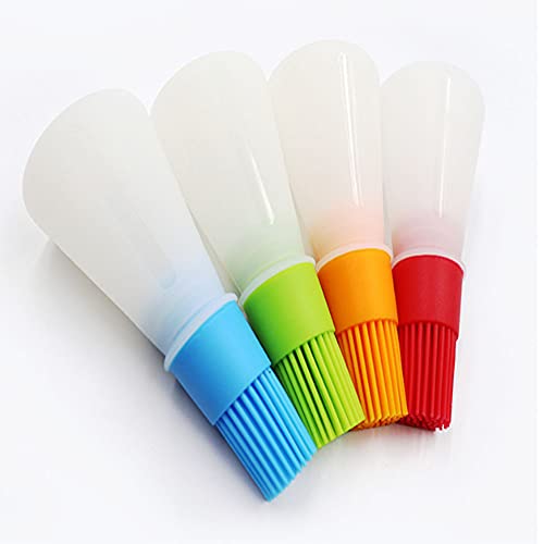 Luffa Elves BBQ Oil Bottle Brush? 4 Silicone Oil Bottles with Brushes and Silicone Soy Sauce Bottles for Oil, Honey, Vinegar