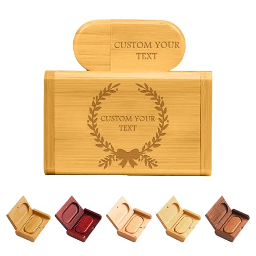 Clé USB en Bois Personnalisable avec Boîte Cadeau, Gravure Texte & Logo 128MB-128GB pour Mariage et Photographe