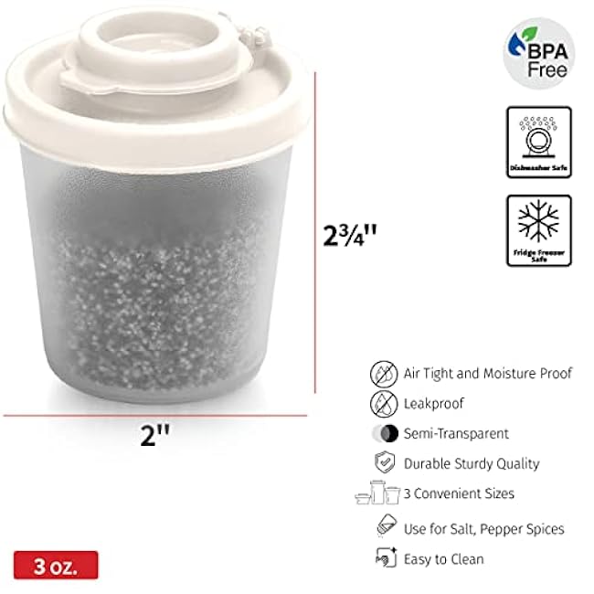 SIGNORAWARE Salt and Pepper Shakers Moisture Proof Set of 2 Medium Salt Shaker to go Camping Picnic Outdoors Kitchen Lunch Boxes Travel Spice Set Clear with White Lids Plastic Airtight Dispenser
