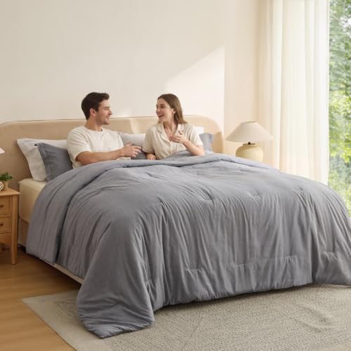 Image of Bedsure California King Comforter Set - Dark Grey Soft Bedding for All Seasons, Cationic Dyed Bed Set, 3 Pieces, 1 California King Size Comforter (104 inchx96 inch) and 2 Pillow Shams (20 inchx36 inch+2 inch)