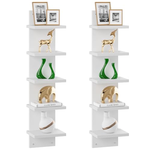IBUYKE 5-Tier Modern Wall-Mounted Shelf, White Vertical Shelf, Floating Storage,