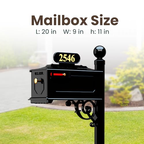 ADDRESSES OF DISTINCTION Georgetown Mailbox System – Black Rust Resistant Mailbox – Includes Address Plate, Numbers & Mounting Hardware, Ball Finial - Powder Coated Aluminum (Georgetown Post) - Thumbnail 5
