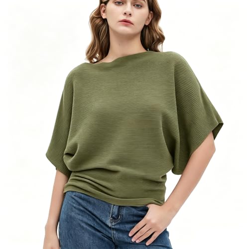 Image of EDSTAR Women Dolman Batwing Sleeves Knitted Sweaters Winter Boat Neck Pullovers Tops