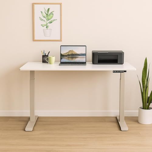 Image of INNOWIN Hat - Electronic Height Adjustable Desk | 80Kg Weight Capacity | Single Motor | Controller with 3 Presets | 3 Years Limited Warranty | White | 54 * 27 Inches Main Top