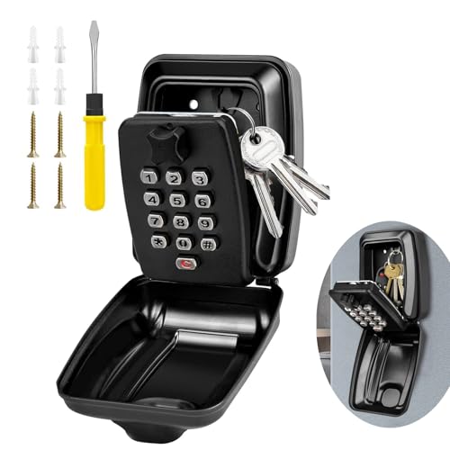 Key Safe Wall Mounted - Key Lock Box Outdoor with 12 Digit Combination Lock Box with Weatherproof Cover Security Key Box for Outside Home Garage Office School Warehouse