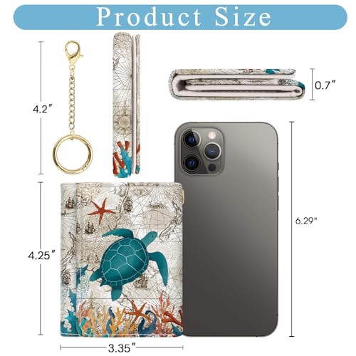 Image of Jogjam Womens Wallet, Sea Turtle Small Slim RFID Blocking Card Wallets, Cute Trifold PU Leather Card Holder Wallet Organizer, Mini Pocket Cash Wallet with 7 Card Slots ID Window for Girls Ladies
