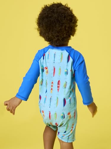 Image of RUGGEDBUTTS Baby /Toddler Boy Swimsuit, One Piece Zipper Rash Guard Sunsuit with UPF 50+ Sun Protection