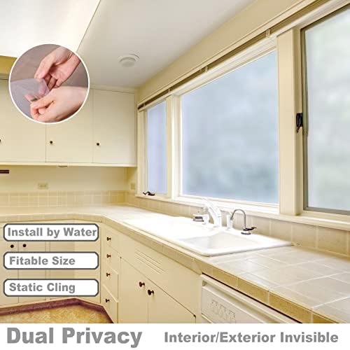Rwest X Privacy Window Film Self Adhensive Frosted Glass Film Opaque No Glue Static Cling Sticker for Office, Bathroom Living Room and Kitchen