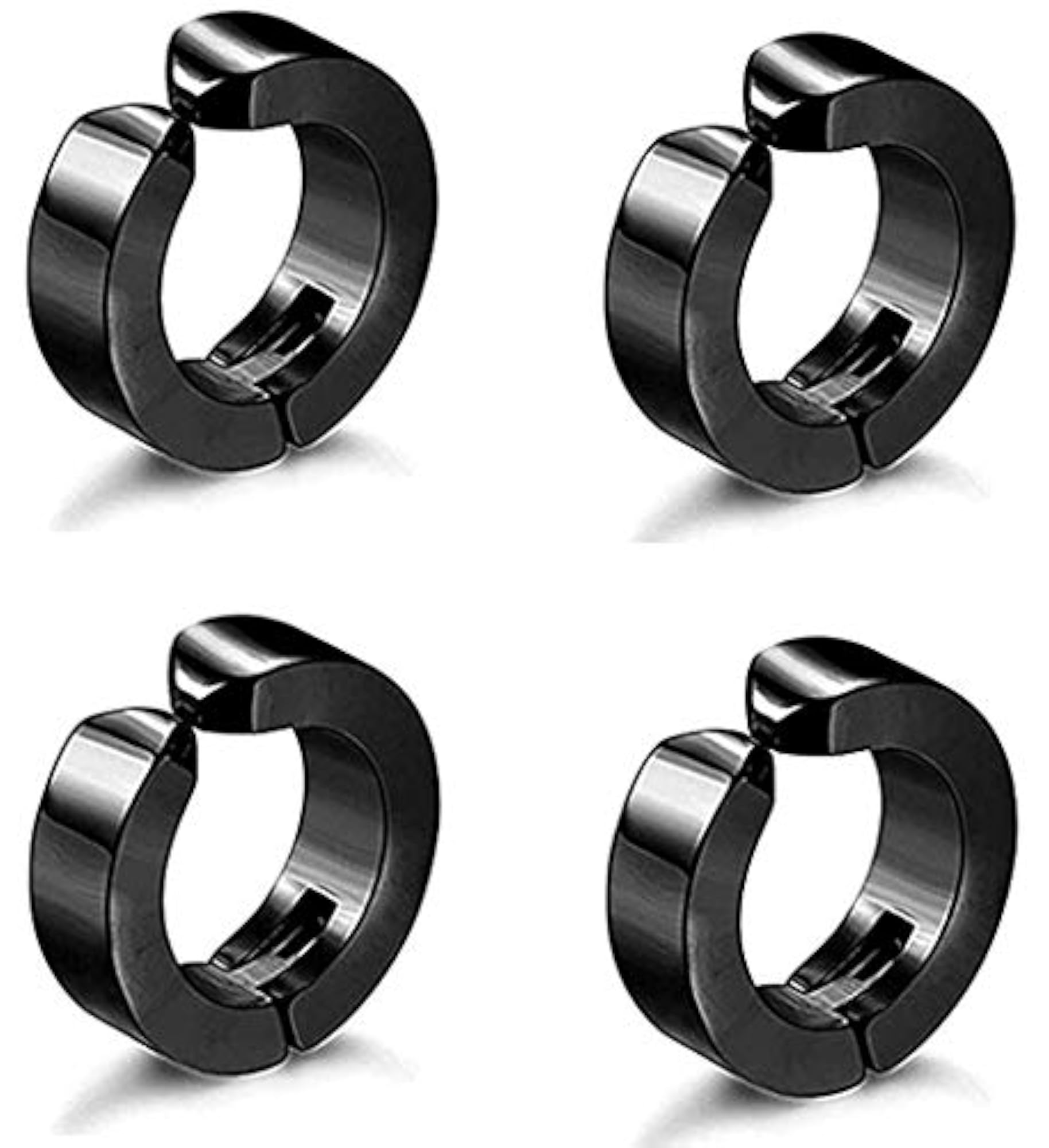 2 Pair Trendy Black Round Clip-On Metal Barbell Hoop Earrings