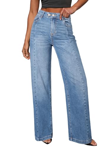 Image of Dokotoo Wide Leg Jeans for Women High Rise Womens Baggy Jean Iceland Blue