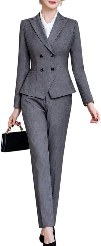 Office Blazer Women Casual Long Sleeve Suits Double Breasted Turn Down Collar All Season