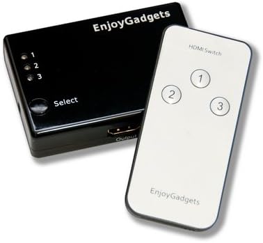 EnjoyGadgets 3-Port HDMI Switch (Switcher Selector), 3 In 1 Out, Support 3D, Remote Control, Auto Switching, 1080p