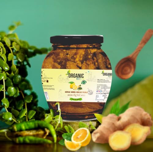 Image of Organic Anand Homemade Ginger Lemon Green Chilli Mix Pickles 350gram Khatta Mix Ghar ka Achaar Flavourful, Delicious, Traditional Taste