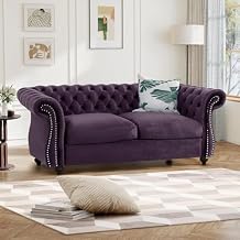 61"W Mid Century Modern Chesterfield Couch,Upholstered Velvet Loveseat Sofa with Button Tufted & Rolled Armrests,Comfy Deep Seat Sofa with Nailhead Trim & Gourd Legs for Living Room,ApartmentPurple