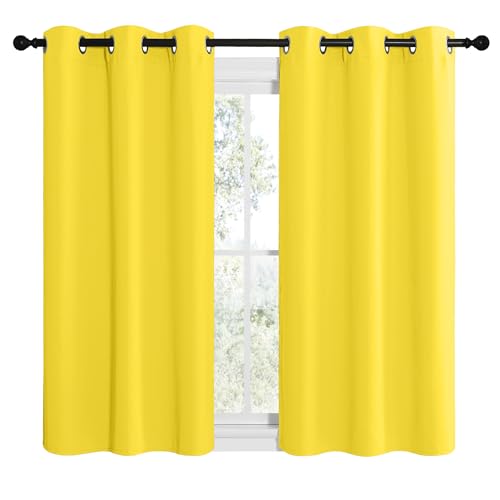 Image of NICETOWN Bright Yellow Room Darkening Curtains for Kitchen, Window Treatment Thermal Insulated Solid Grommet Room Darkening Curtains /Drapes for Bedroom (Set of 2, 42 inches Wide by 48 inches Long)
