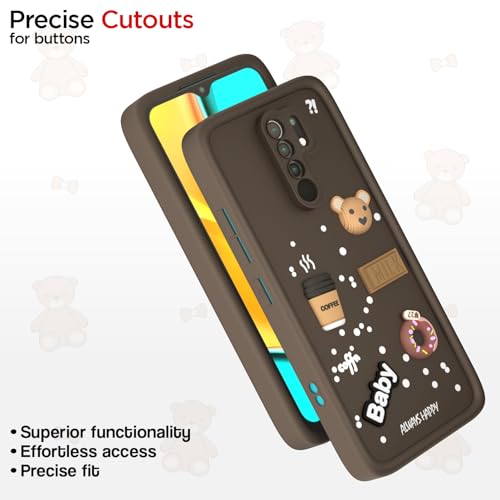 Image of Pikkme Back Cover for Redmi 9 Prime /Poco M2 | Cute Fun Cartoon 3D Bear Silicone Full Body Protection Bumper Case (Brown)