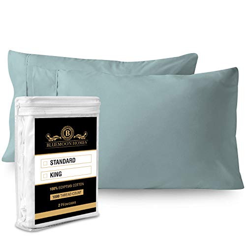 1000 Thread Count 100% Egyptian Cotton Pillow Case, King Pillowcase Set Of 2, Long-Staple Combed Pure Natural 100% Cotton Pillows For Sleeping, Soft & Silky Sateen Weave Bed Pillow Cover - Aqua Blue #TOP13